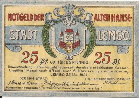 Аверс банкноты 25 fenigów (Niemcy) 1921