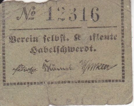 Аверс банкноты 5 fenigów Habelschwerdt; Verein selbstständiger Kaufleute (Niemcy) 1920