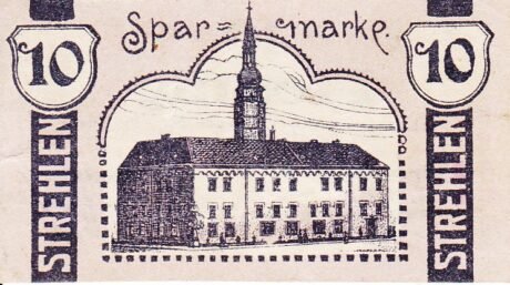 Реверс банкноты 10 fenigów Strehlen (Niemcy) 1920