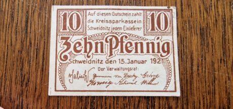 Аверс банкноты 10 пфеннигов Landkreis Schweidnitz (Германия) 1921 года