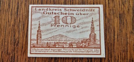 Реверс банкноты 10 пфеннигов Landkreis Schweidnitz (Германия) 1921 года