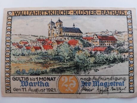 Аверс банкноты 25 fenigów Wartha (Niemcy) 1921