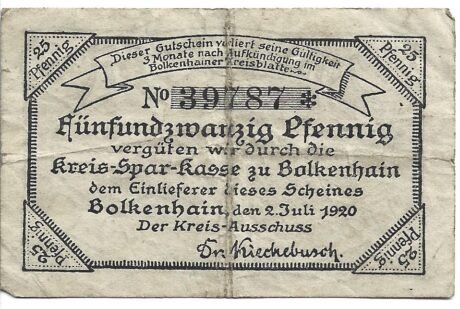 Аверс банкноты 25 fenigów (Niemcy) 1920