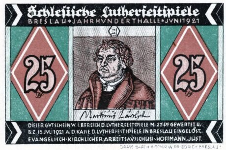 Аверс банкноты 25 fenigów Schlesische Lutherfestspiele (Niemcy) 1921