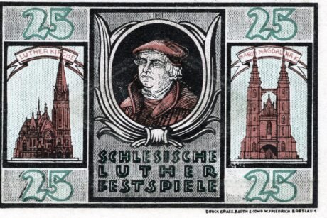 Реверс банкноты 25 fenigów Schlesische Lutherfestspiele (Niemcy) 1921