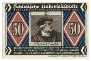 Аверс банкноты 50 fenigów Schlesische Lutherfestspiele (Niemcy) 1921