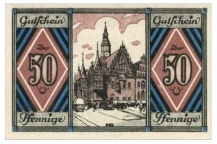Реверс банкноты 50 fenigów Schlesische Lutherfestspiele (Niemcy) 1921