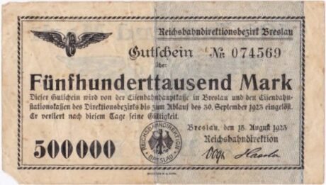 Аверс банкноты 500000 Reichsbahndirektion (Germany) 1923