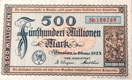 Аверс банкноты 500 000 000 marek (Niemcy) 1923
