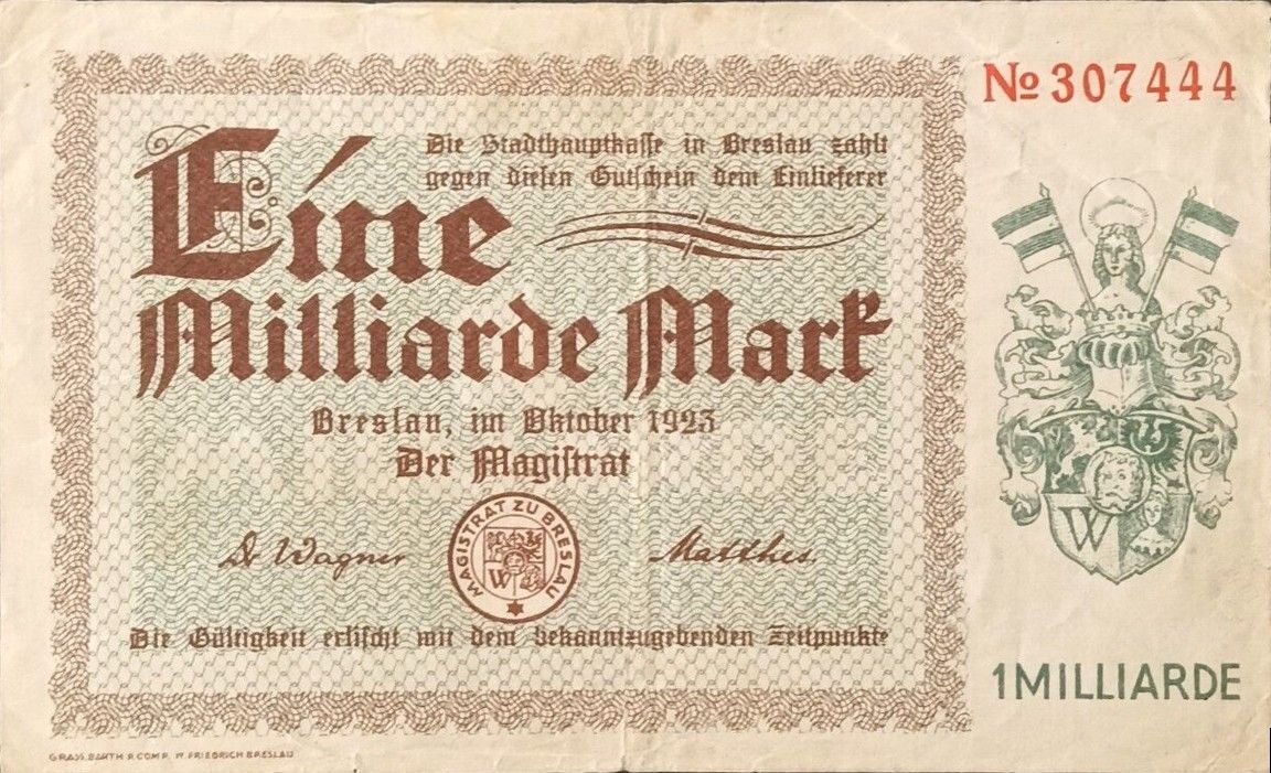 Аверс банкноты 1000000000 марок (Германия) 1923 года