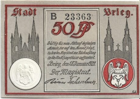 Аверс банкноты 50 fenigów (Niemcy) 1921
