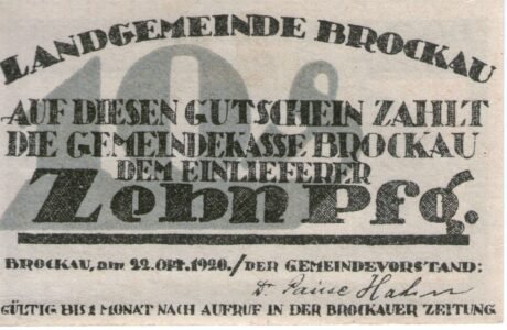 Аверс банкноты 10 fenigów (Niemcy) 1920