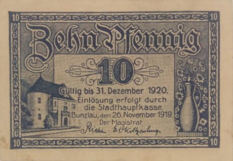 Аверс банкноты 10 fenigów (Niemcy) 1919