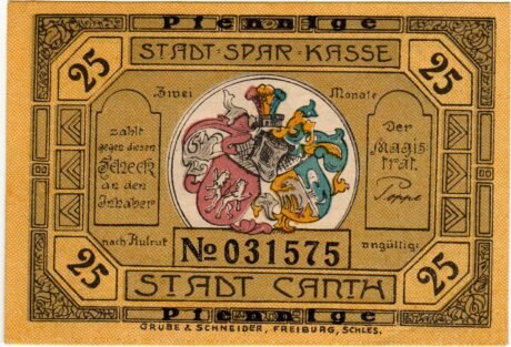 Аверс банкноты 25 fenigów (Niemcy) 1922