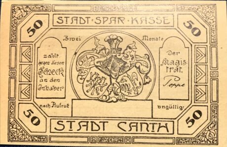 Аверс банкноты 50 fenigów (Niemcy) 1920