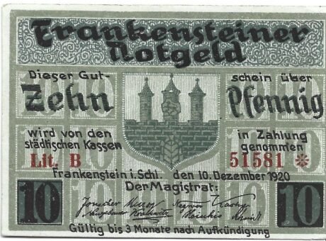 Аверс банкноты 10 fenigów (Niemcy) 1920