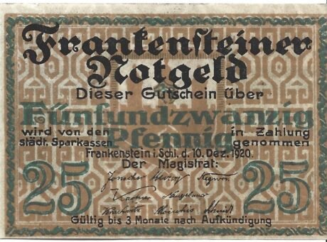 Аверс банкноты 25 fenigów (Niemcy) 1920