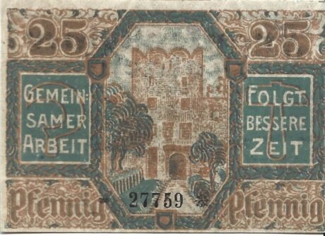 Реверс банкноты 25 fenigów (Niemcy) 1920