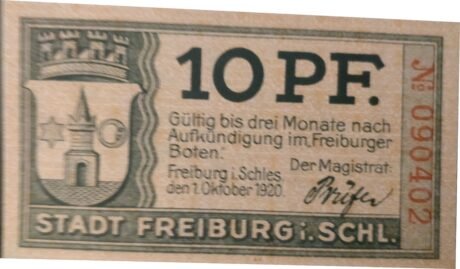 Аверс банкноты 10 fenigów (Niemcy) 1920