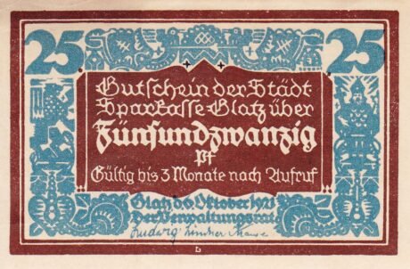 Аверс банкноты 25 пфеннигов Städtische Sparkasse (Германия) 1921 года
