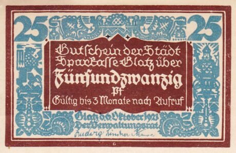 Аверс банкноты 25 пфеннигов Städtische Sparkasse (Германия) 1921 года