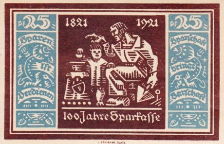 Реверс банкноты 25 пфеннигов Städtische Sparkasse (Германия) 1921 года