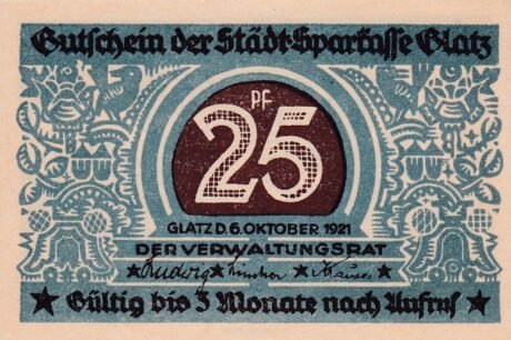 Аверс банкноты 25 fenigów Städtische Sparkasse (Niemcy) 1921