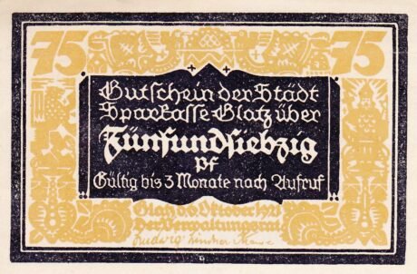 Аверс банкноты 75 пфеннигов Städtische Sparkasse (Германия) 1921 года
