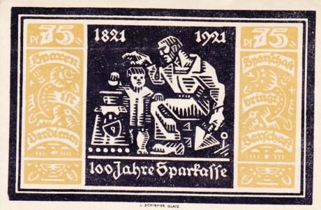 Реверс банкноты 75 пфеннигов Städtische Sparkasse (Германия) 1921 года