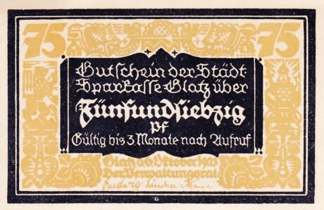 Аверс банкноты 75 пфеннигов Städtische Sparkasse (Германия) 1921 года