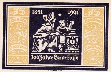 Реверс банкноты 75 пфеннигов Städtische Sparkasse (Германия) 1921 года