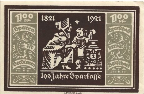 Реверс банкноты 100 fenigów Städtische Sparkasse (Niemcy) 1921