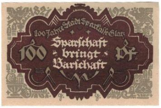 Аверс банкноты 100 fenigów Städtische Sparkasse (Niemcy) 1921