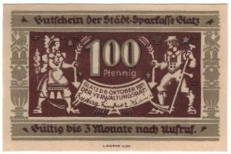 Реверс банкноты 100 fenigów Städtische Sparkasse (Niemcy) 1921