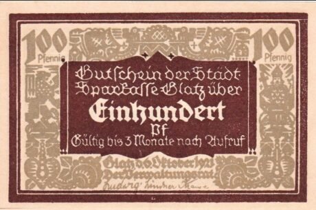 Аверс банкноты 100 пфеннигов Städtische Sparkasse (Германия) 1921 года