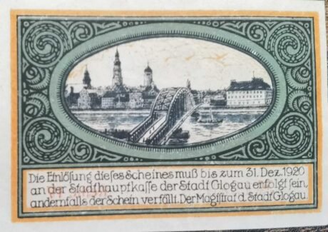 Реверс банкноты 1 Pfennig z żółtym nadrukiem falowym (Niemcy) 1919