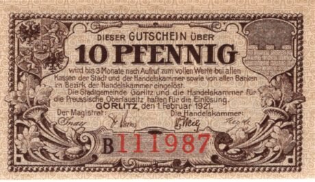 Аверс банкноты 10 fenigów (Niemcy) 1918