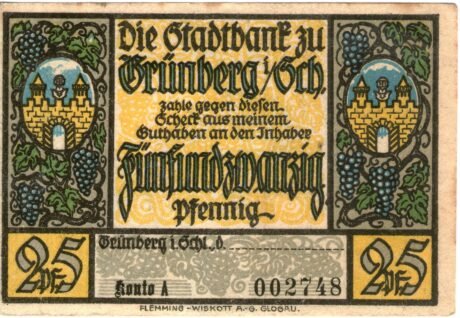 Аверс банкноты 25 fenigów Stadtbank (Niemcy)