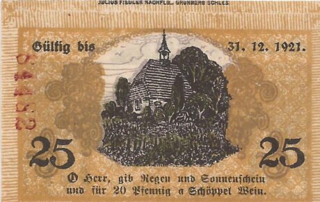 Реверс банкноты 25 fenigów (Niemcy) 1921