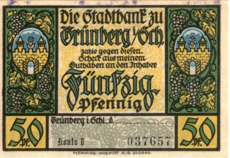 Аверс банкноты 50 fenigów Stadtbank (Niemcy)