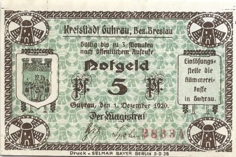Аверс банкноты 5 fenigów (Niemcy) 1920