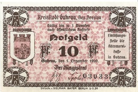 Аверс банкноты 10 fenigów (Niemcy) 1920