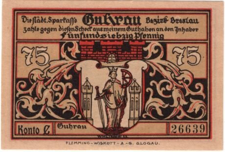 Аверс банкноты 75 пфеннигов Sparkasse (Германия)