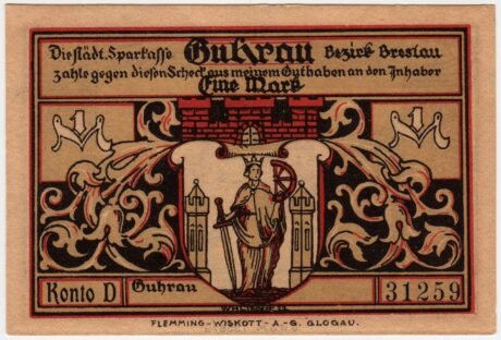 Аверс банкноты 1 маркаSparkasse (Германия) 1922 года