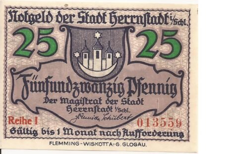 Аверс банкноты 25 fenigów (Niemcy) 1920