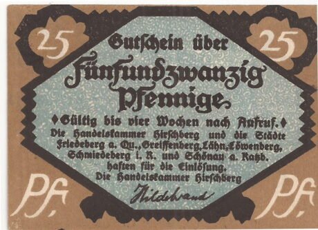 Аверс банкноты 25 пфеннигов Handelskammer (Германия) 1920 года