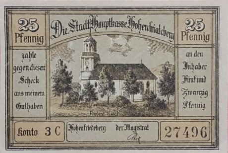 Аверс банкноты 25 fenigów (Niemcy) 1922