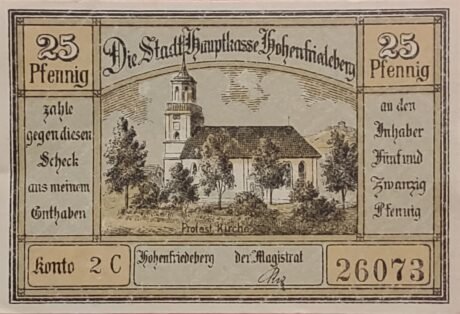 Аверс банкноты 25 fenigów (Niemcy) 1922