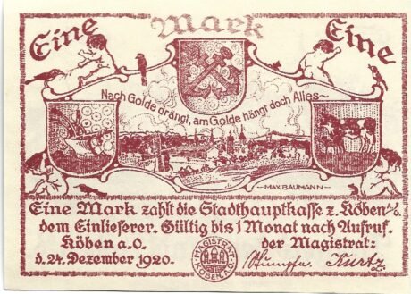 Аверс банкноты 1 marka (Niemcy) 1920