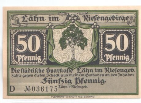 Аверс банкноты 50 fenigów Sparkasse (Niemcy)